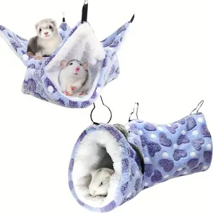 1pc Small Pet Hammock Toy, Small Animal Cage Accessories Hiding Tunnel And Bunk Bed Hammock Suitable for Rat Ferret Guinea Pig Hamster Sugar Glider, Chinchilla, Double-layer, Heart Purple