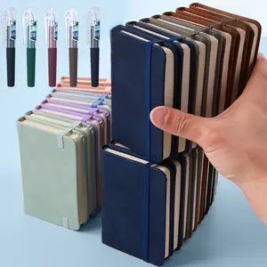 [Faux Leather Notebook Set] 10pcs Faux Leather Pocket Notebook Set with Matching Pens - Portable Mini Journal, 100 Pages Each, Elastic Closure Organizer for Travel, Office, (5 notebooks 5 mini pens)