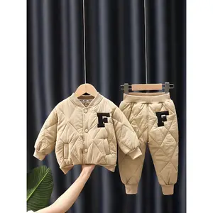 (New)New Men's, Women's and Youngsters's Youngsters Big F -Padded Jacket Suit with Button- Top Baseball Uniform Thickened Long Pants for Medium and Small Youngsters, Perfect for Outdoor