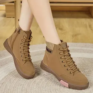 Women'S Fashion Ankle Boots Solid Color PU Upper with Inner & Insole TPR Sole Round Toe Side Zipper Closure Flat Platform Heel Hand Washable Anti--Top Casual Shoes Dark Brown