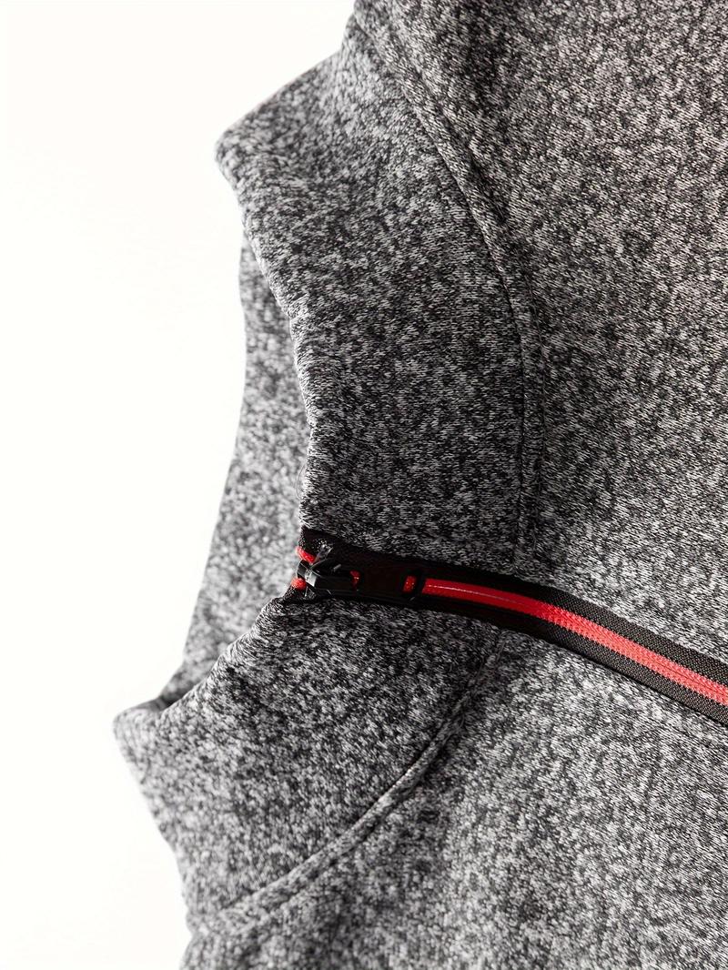 3-Pack Men'S Fleece-Lined Half-Zip Sweatshirts, Casual Solid Color Pullovers with Stand Collar, Long Sleeve, Polyester 100%, Slight Stretch, Knit Fabric, 210g/m², for Fall/Winter, Hiking & Outdoor, Regular Fit