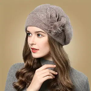 Autumn and winter Korean style all-match rabbit fur knitted wool hat women's thickened plus velvet warm ear protection pullover beret hat