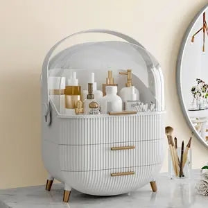 Livingandhome Multi-Function Makeup Case with 2 Drawers and Cabinet, Cosmetics Organizer and Jewelry Box-White/Green/Pink/Mint/Transparent Green/Transparent Yellow/Transparent Black