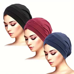 Breathable Fantasy Themed Elastic 3-Piece Set Turban Hijab Cap - Knitted Polyester Muslim Undercap - Chemo Headwear