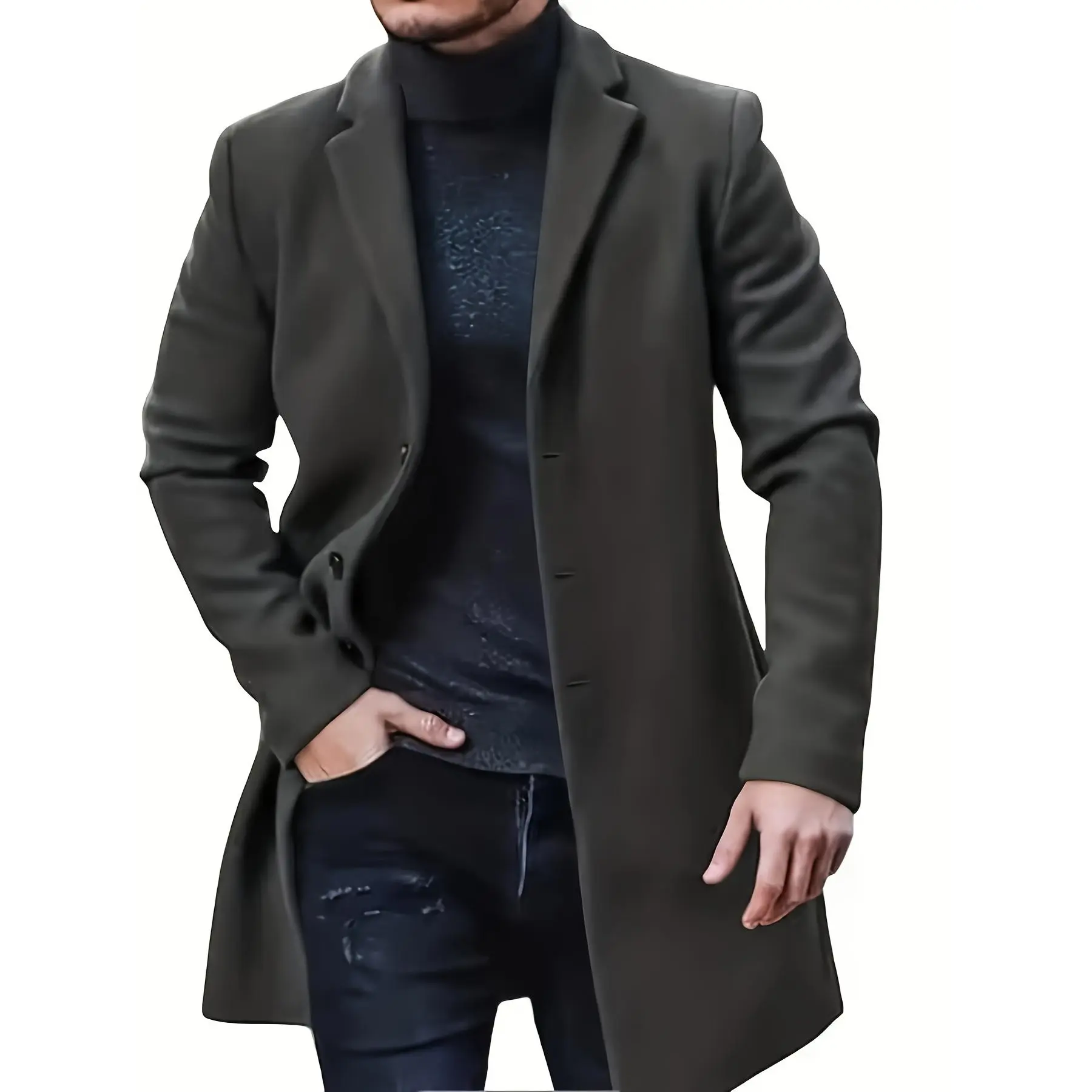 Men's Plus Size Loose Fit Trench Coat, Casual Solid Work Outerwear with Lapel Collar and Button Front for Spring and Fall, Do Not Dry Clean, Hand Wash Only, 6Xl, 2Xl, 3Xl, Jackets, Menswear, Plain, Tops, Workwear, Polyester, Plain Solid