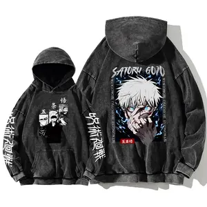Anime Men's High Quality Washed Cotton Hoodie Winter Streetwear Clothing 2024 Jujutsu Kaisen Satoru Gojo Sweatshirts