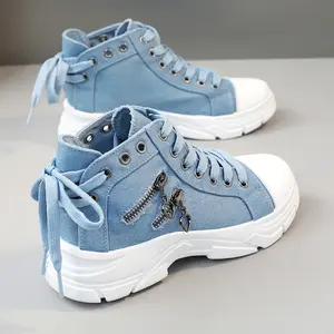 Women's Canvas Platform Sneaker, Zipper Decorations Lace up High-Top Shoes, Casual Versatile Sneaker plus Size