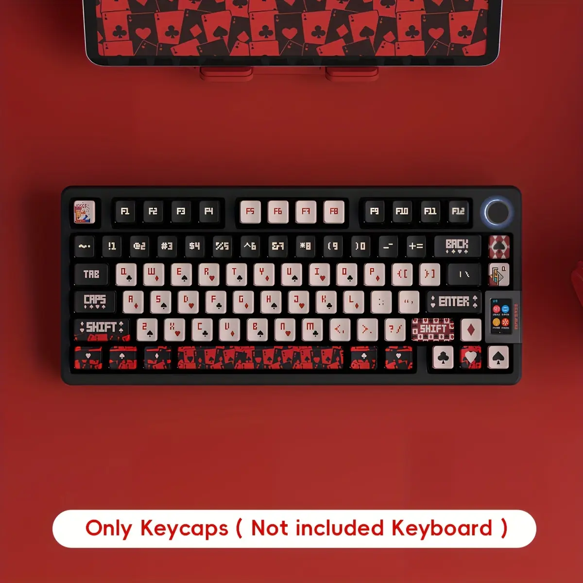 Aston Digital Black Transparent Card Pattern Poker Theme Keycaps - Gaming Keyboard Accessories for DIY Customization, Multi-Size Set Fits 75/84/87/96/98/100/104-Key Devices (Keyboard Not Included)