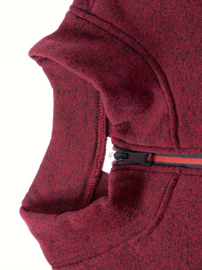 3-Pack Men'S Fleece-Lined Half-Zip Sweatshirts, Casual Solid Color Pullovers with Stand Collar, Long Sleeve, Polyester 100%, Slight Stretch, Knit Fabric, 210g/m², for Fall/Winter, Hiking & Outdoor, Regular Fit