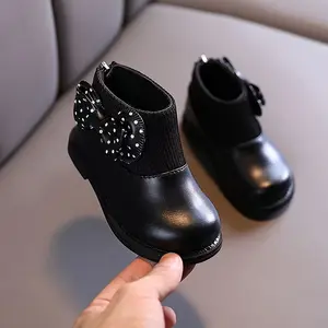 Trendy Cute Bowknot Boots With Zipper Girls, Comfortable Warm Plus Fleece Boots Outdoor Walking