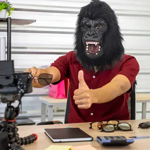 Fashionable Halloween Chimp Mask-Natural Latex, Full Face Clothes Accessories, with Lifelike Fur and Wrinkles, Suitable for Role Play and Party Props, Halloween Costume Red