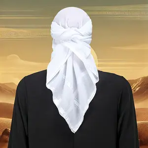 51-Inch White Ghutrah Shemagh, Unisex Polyester 100% with Fine Lace, Boho Geometric-Pattern, All-Season Regular Fit, Hand Washable, Woven Middle Eastern Headscarf for Ramadan, Eid, Spring Festival