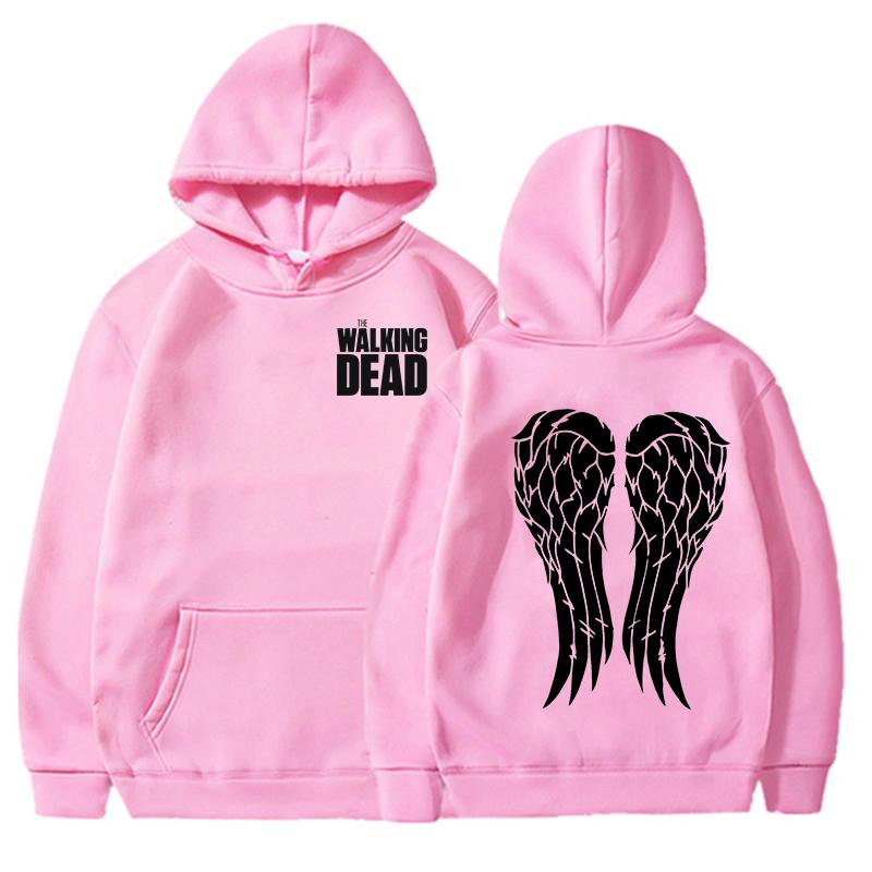Women Men Casual Pullover Personalized Sweatshirt New Funny The Walking Dead Print Hoodie with Angel Wings Design
