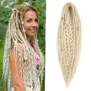 New Fashion 15pcs Boho Chic Synthetic Dreadlock Extensions, Double Ended Curly, Mixed Styles, Low Temperature Fiber, Women'S Thin Wavy Hairpieces with Curly Ends