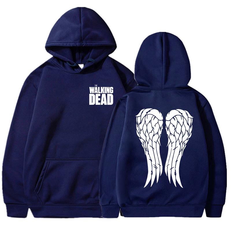 Women Men Casual Pullover Personalized Sweatshirt New Funny The Walking Dead Print Hoodie with Angel Wings Design