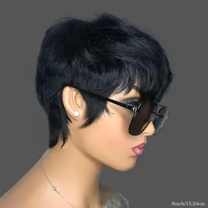 New Wear and go wigs [100% Human Hair Pixie Cut Wig] 150% Density, Straight, Black, Short Elegant Pixie Cut Wig for Women - 100% Human Hair, Full Machine Made, Glueless, Layered, with Bangs, Rose Cap - Perfect for Christmas, Halloween, Cosplay, Party, Da