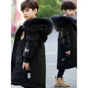 New[Warm Hooded Coat] Warm and Windproof Boys' Mid-Length Hooded Coat |           Medium to Large Sizes, Thickened Winter Outerwear