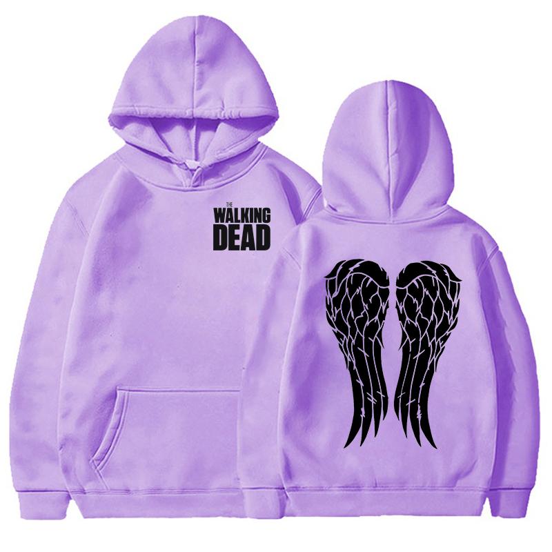 Women Men Casual Pullover Personalized Sweatshirt New Funny The Walking Dead Print Hoodie with Angel Wings Design