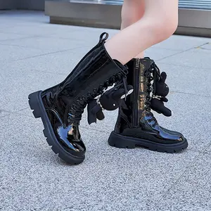 Adorable Rabbit Youngsters's Shoes Long Boots Autumn and Winter Fashionable Girls' Princess High-Top Boots with Cute Ears and Sparkle Details