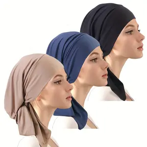 Polyester Elastic Headwraps for Women - 3-Piece Set, Minimalist Style, Solid Color Daily Headbands, Comfort Fit Muslim Pirate Caps, No Feather, Mix & Match Headscarf Set-YRJ54