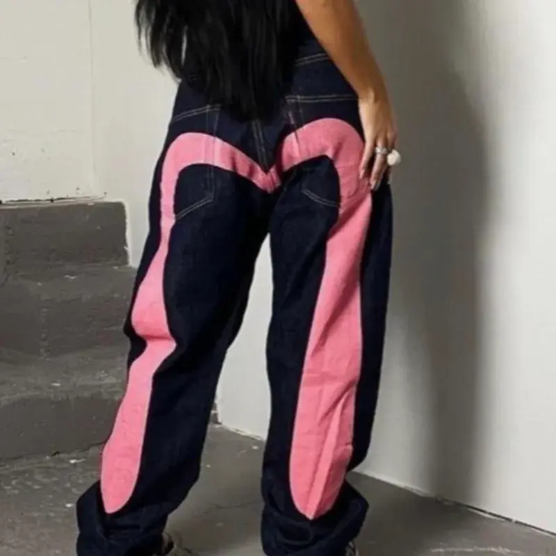 Y2K New-Selling Jeans Retro Personalized Print Jeans Women’s Punk Hip Hop Gothic Loose Straight Denims Couple Street wear