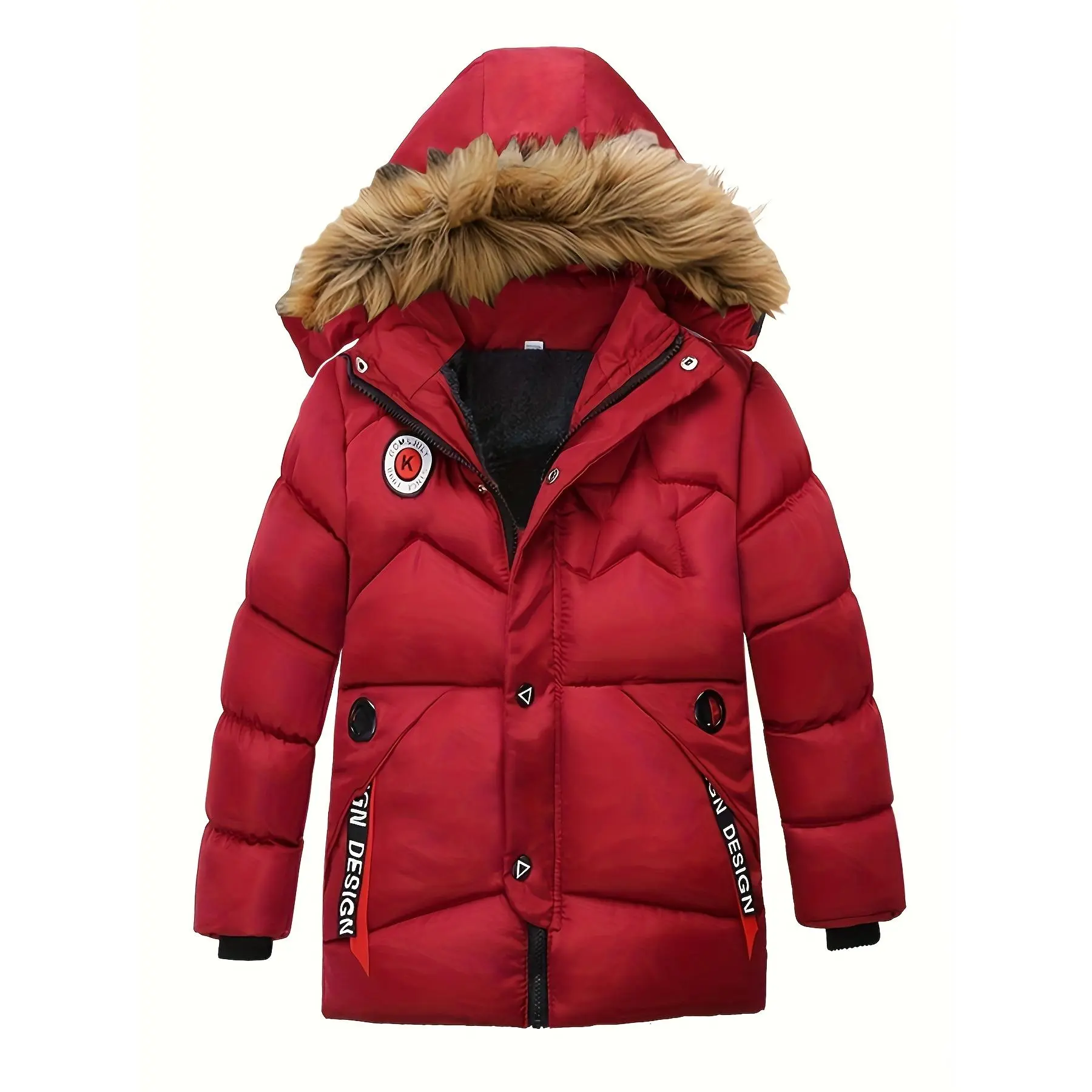 Boys' Polyester Hooded Winter Coat - 11-12 Years, Non-Stretch, Casual Solid, Fleece-Lined, Long-Sleeve Zip-Up, Collared Neck, Durable Outdoor Outerwear, Great Gift (Do Not Dry Clean)