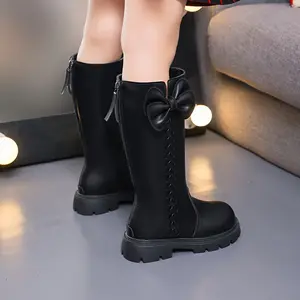 Girls'-Top Winter Boots with Bow Detail --Resistant Rubber Sole, Zipper Closure, Warm Lining - Durable Outdoor Hiking & Casual Wear (Black), Snow Boots Girls, Slipresistant Footwear, Fashionable Youngsters' Footwear