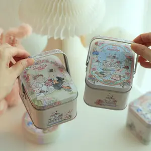 Easter Gift Box Handheld Tin Box Metal Can Bonnie Rabbit Pattern Candy Box Packaging Box