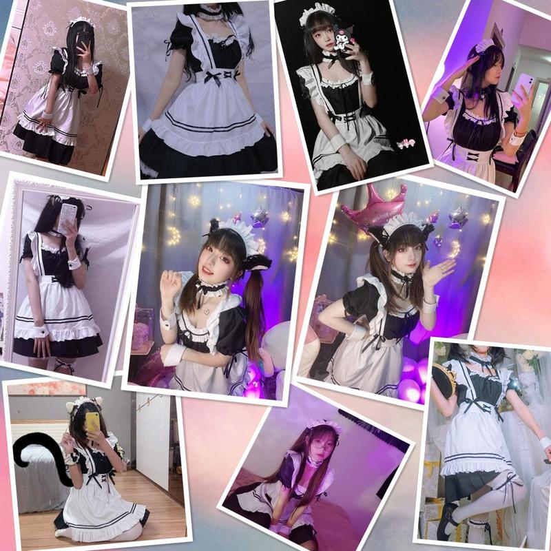 Wannsee Anime French Maid Apron Lolita Fancy Dress Cosplay Costume Furry Cat Ear Gloves Socks set(S)L
