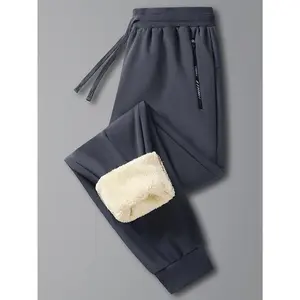 1pc Women'S Winter Fleece-Lined Casual Sports Pants, Polyester Thickened Long Trousers with Pockets, Elastic Waist Drawstring, Solid Color, Non-Stretch, Regular Fit for Leisure and Outdoor Activities