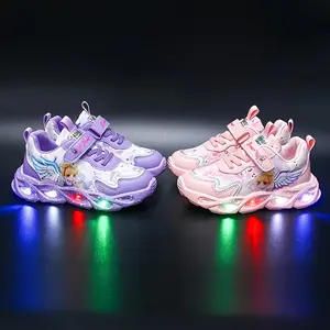 Glow-Up Sneakers: Princess Magic Straps, Night Light, Cartoon Design, Low Top, PU Material