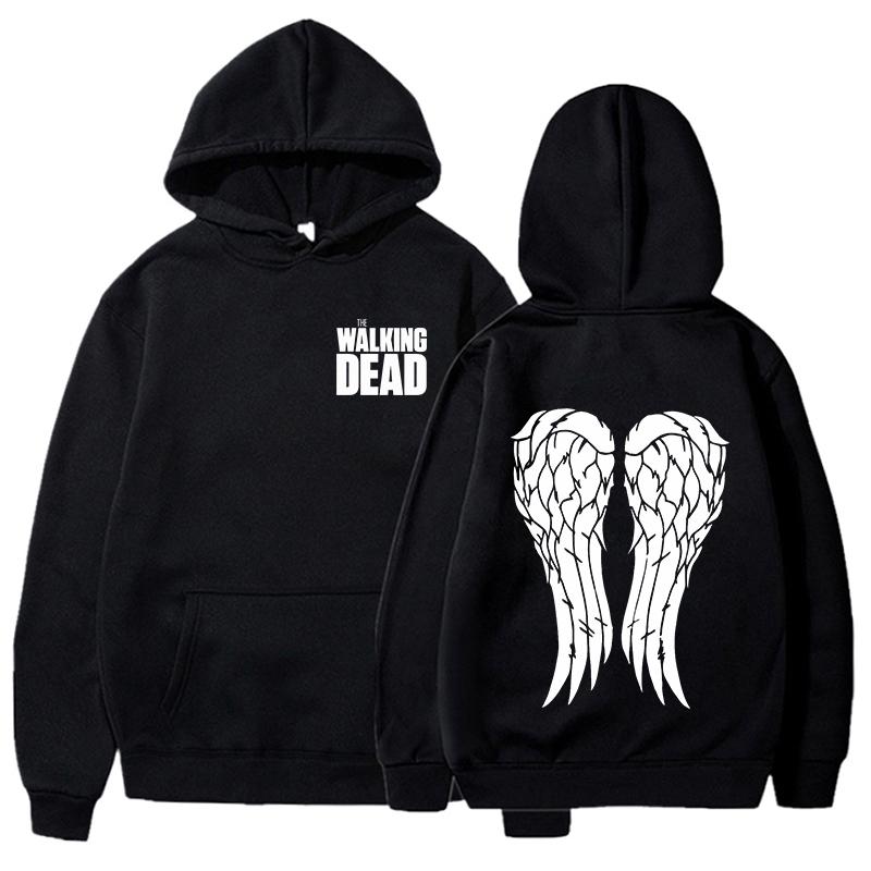 Women Men Casual Pullover Personalized Sweatshirt New Funny The Walking Dead Print Hoodie with Angel Wings Design
