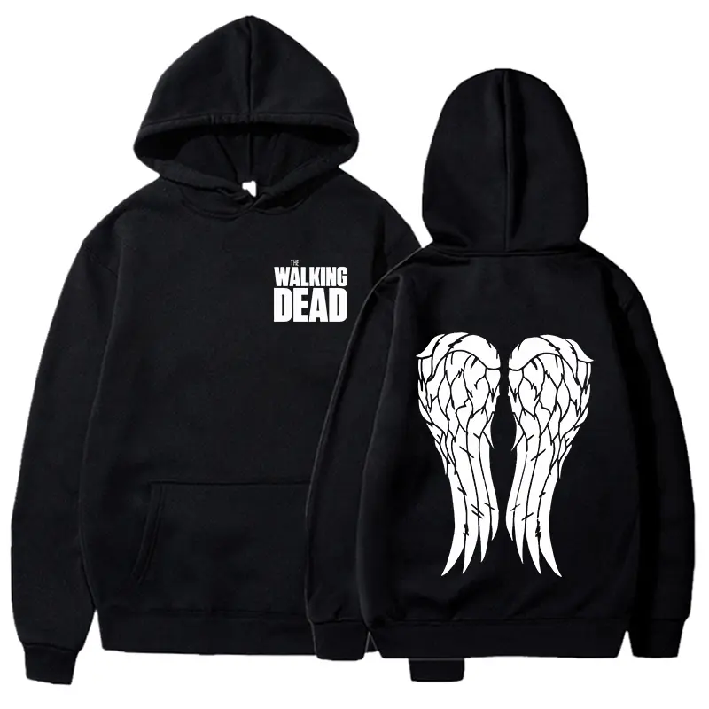 Women Men Casual Pullover Personalized Sweatshirt New Funny The Walking Dead Print Hoodie with Angel Wings Design