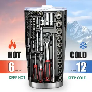 1pc Heavy-Duty Toolbox Design Travel Mug - Auto Mechanic Themed Cup with Wrench Patterns, Double-Wall Vacuum Insulated Insulated Bottle for Hot/Cold Drinks, 20oz Stainless Steel Coffee Cup with Lid - Gift for Mechanics, Dad,